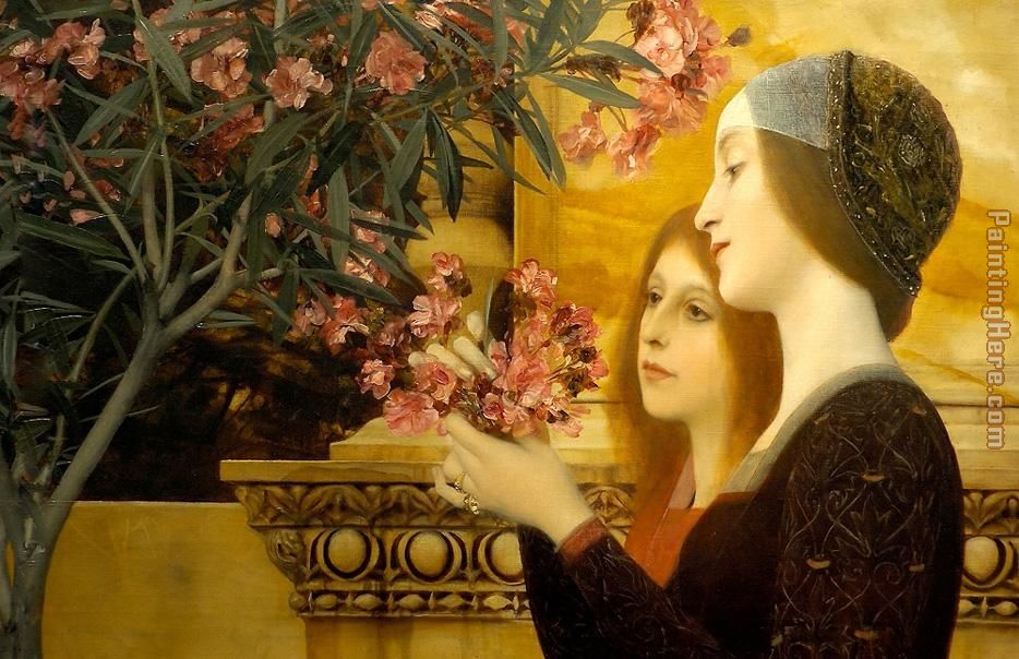 two girls with an oleander painting - Gustav Klimt two girls with an oleander art painting